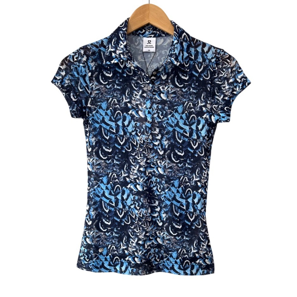 DAILY SPORTS women’s Silja mesh cap sleeve polo shirt XS blue sheer Golf NWT